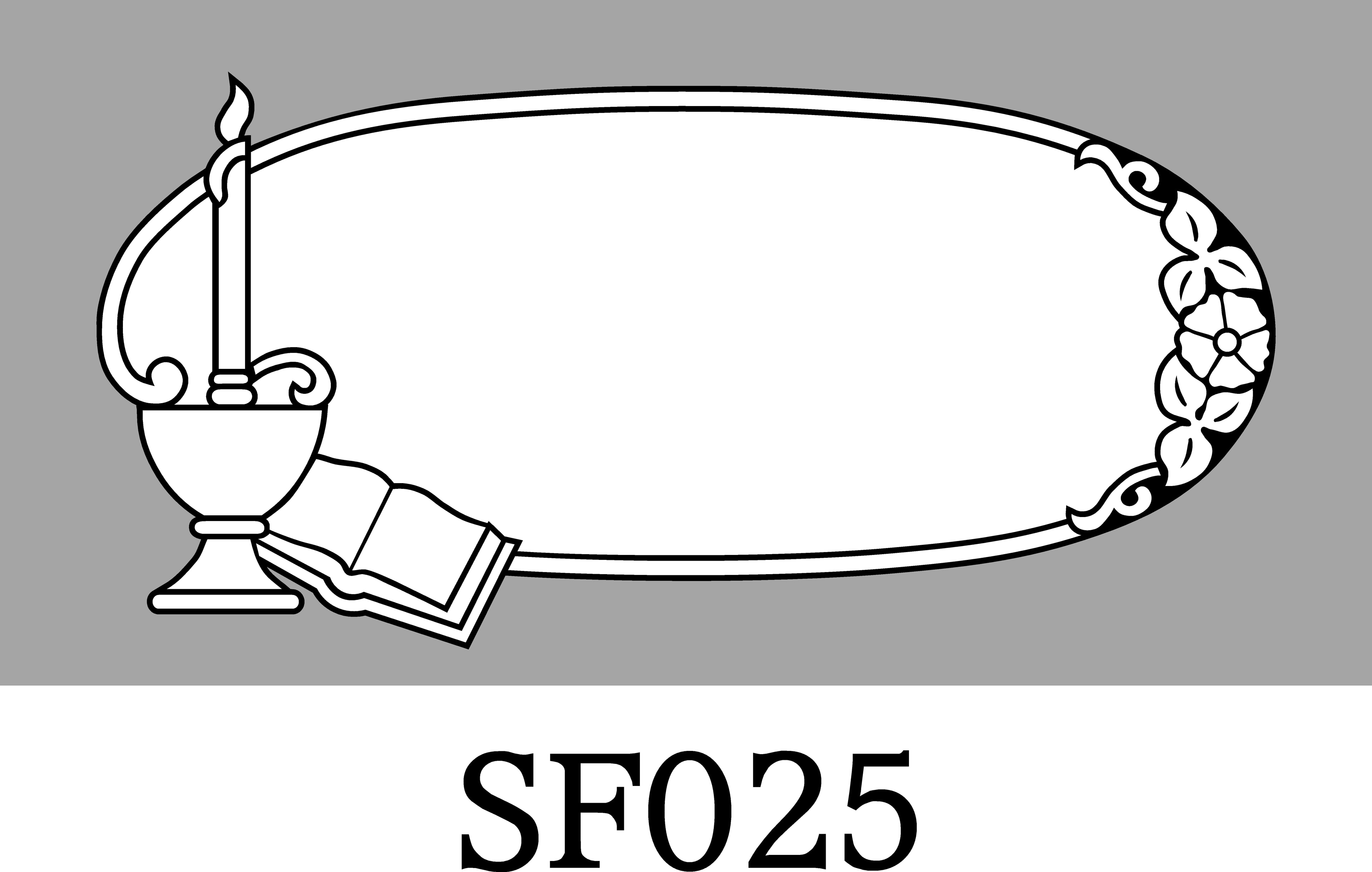 Layout SF025 — Oval with candle, book & scrollwork