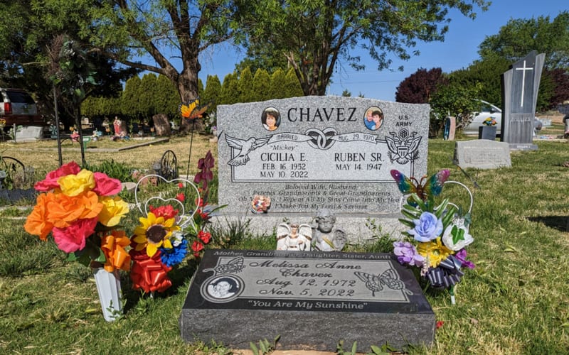 Granite headstone in cemetery