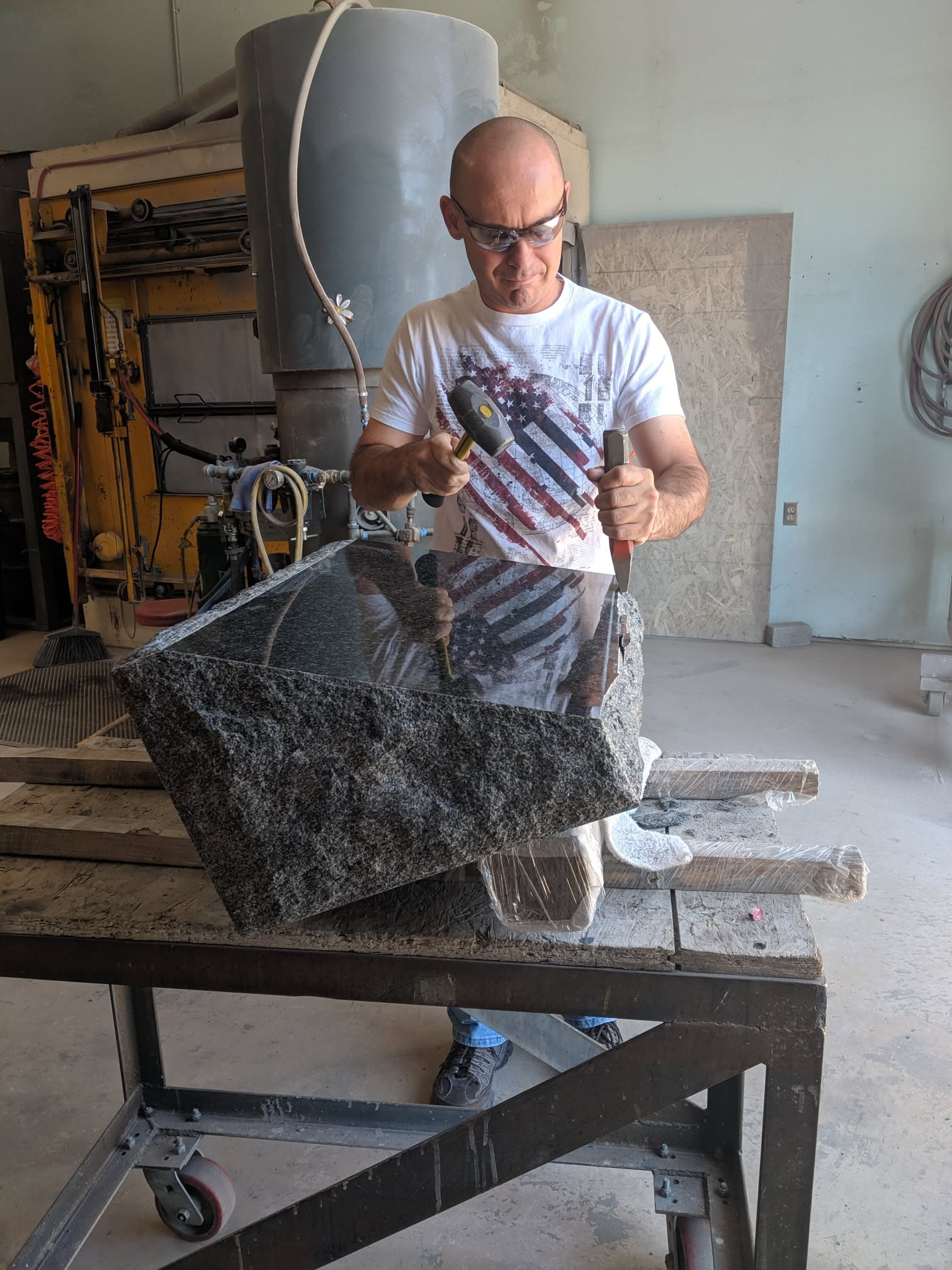 Adam chiseling in the shop